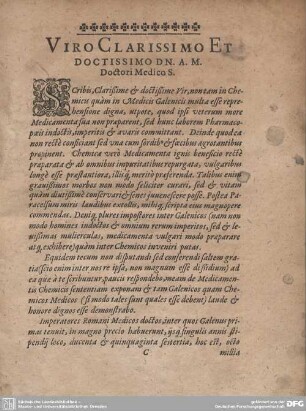 VIRO CLARISSIMO ET DOCTISSIMO DN. A. M. Doctori Medico S.