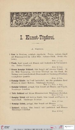 I. Kunst-Töpferei (Nr. 1-219)