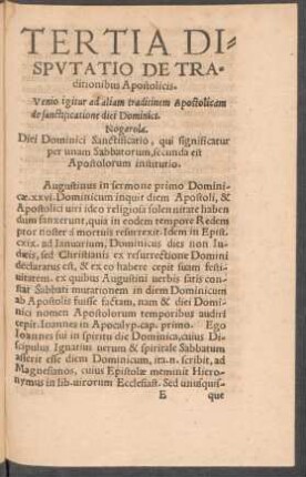 Tertia Disputatio De Traditionibus Apostolicis.