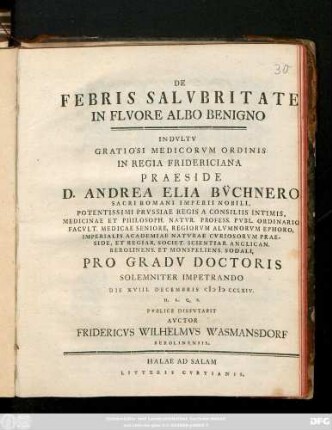 De Febris Salvbritate In Flvore Albo Benigno