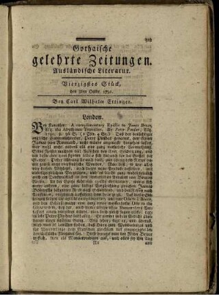 Vierzigstes Stück, den 8ten Octbr. 1791.