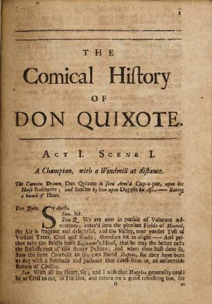 The Comical History Of Don Quixote : As it is Acted At The Queens Theatre In Dorset-Garden, By Their Majesties Servants, 1