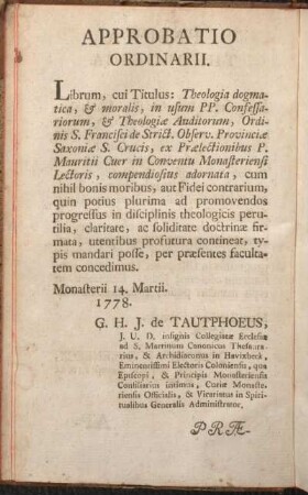 Approbatio Ordinarii.