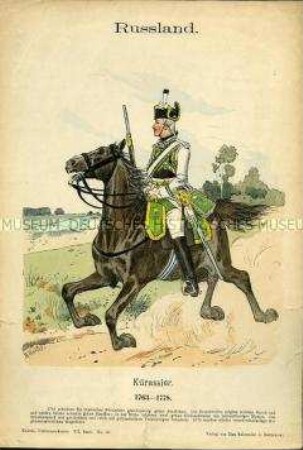 Uniformdarstellung, Gemeiner des Kürassier-Regiments, Russland, 1763/1778.