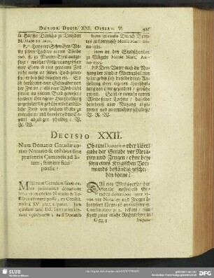 Decisio XXII. Num Donatio Geradae coram Notario & testibus sine praesentia Curationis ad litem, firmiter fieri possit?