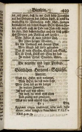 Die neundte und letzte Predigt, Vom Göttlichen Hertzens-Schlüssel.