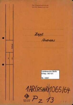Personenheft Andreas Zepf (*23.07.1906), Polizeisekretär