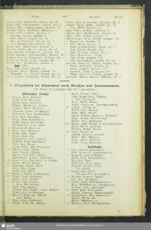 C. Häuserbuch : C. Verzeichnis der Einwohner nach Straßen und Hausnummern
