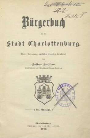 Bürgerbuch für die Stadt Charlottenburg