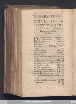 Tituli Institutionum Tam Ulpiani, Quam Caii, ordine alphabetico.