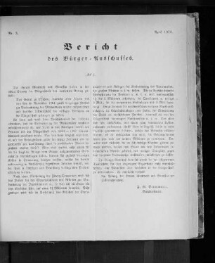 Nr. 3. Bericht des Bürger=Ausschusses. April 1870.
