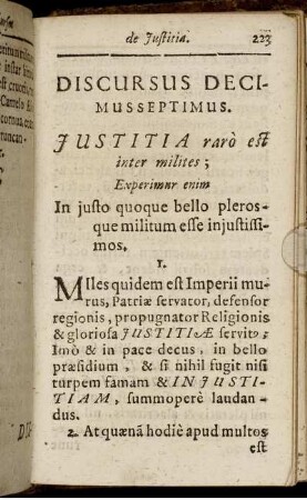 Discursus Decimus Septimus. Justitia rarò est inter milites.