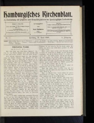 Nr. 17. Hamburg, 25. April 1909. 6. Jahrgang.
