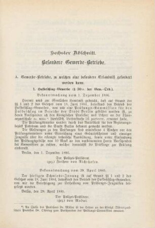Sechster Abschnitt. Besondere Gewerbe-Betriebe