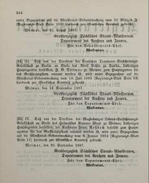 85. Ministerial-Bekanntmachung, den Wechsel in der Hauptagentur der Magdeburger Lebens-Versicherungs-Gesellschaft betreffend