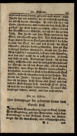 Die 11. Historie. Wie Eulenspiegel die gebratene Henne vom Spieße fraß