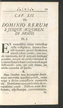 Cap. XII. De Dominio Rerum Eiusque Acquirendi Modis.