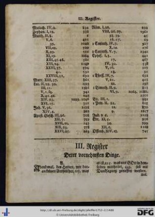 III. Register derer vornehmsten Dingen.