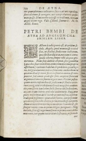 Petri Bembi De Ætna Ad Angelum Chabrielem Liber.