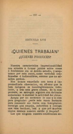 Artículo XVII. ?Quienes trabajan? ?Quienes producen?