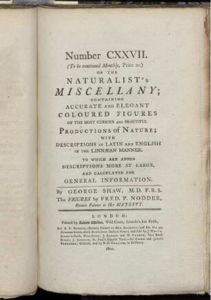 Number CXXVII. of the Naturalist's Miscellany.