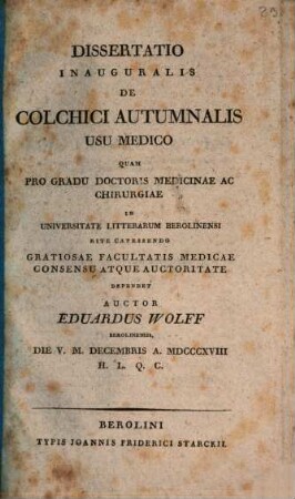Diss. inaug. de colchici autumnalis usu medico
