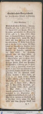Geschlechts-Verzeichniß der herrschenden Häuser in Europa. Erste Abtheilung.