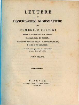 Lettere e dissertazioni numismatiche, 8