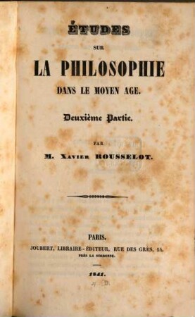 Études sur la philosophie dans le moyen-age, 2