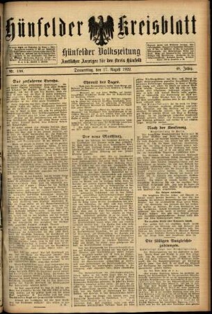 Ausgabe vom Donnerstag, den 17. August 1922.