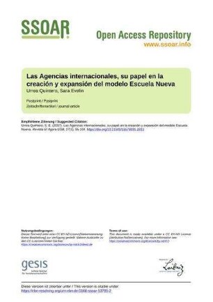 Las Agencias internacionales, su papel en la creación y expansión del modelo Escuela Nueva