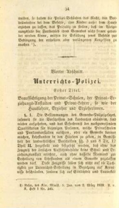 Vierter Abschnitt. Unterrichts-Polizei