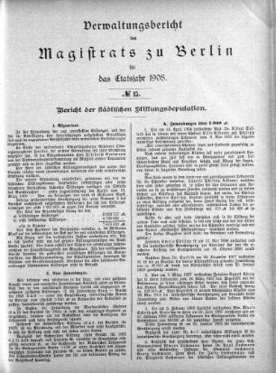 No. 15. Bericht der städtischen Stiftungsdeputation