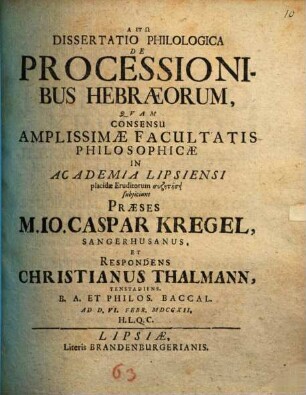 Diss. philol. de processionibus Hebraeorum