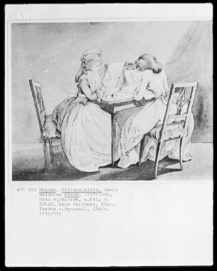 Frau von Fritsch und Fräulein von Imhof beim Zeichnen