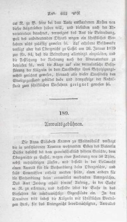 189. Anwaltsgebühren.