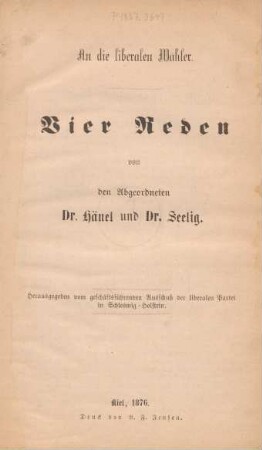 An die liberalen Wähler : vier Reden