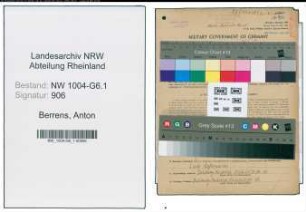 Entnazifizierung Anton Berrens , geb. 15.09.1902 (Verlademeister)