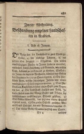 Zweite Abtheilung. Beschreibung einzelner Landschaften in Arabien.
