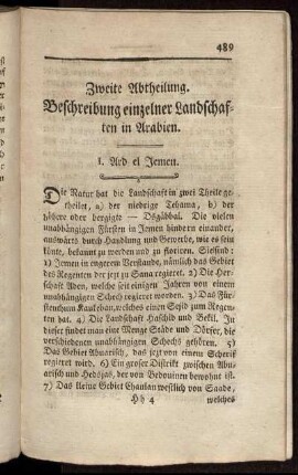 Zweite Abtheilung. Beschreibung einzelner Landschaften in Arabien.