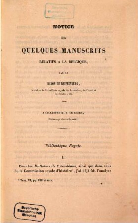 Notice sur quelques manuscrits relatifs à la Belgique