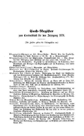 Sach-Register zum Centralblatt für den Jahrgang 1876