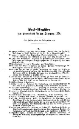 Sach-Register zum Centralblatt für den Jahrgang 1876