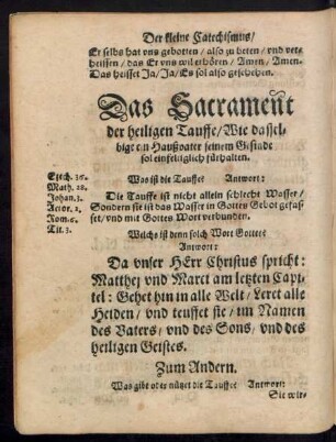 Das Sacrament der heiligen Tauffe/ Wie dasselbige ein Haußvater seinem Gesinde sol einfeltiglich fürhalten.