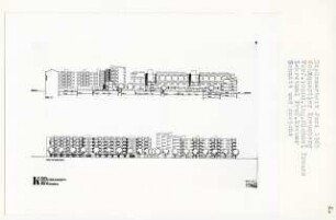 Wohnquartier, Berlin-Kreuzberg (Diplomarbeit bei Willy Kreuer): Ansicht und Schnitt