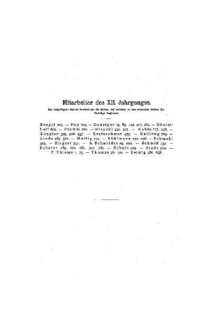 Mitarbeiter des XII. Jahrganges