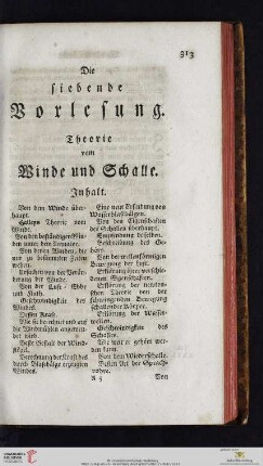 Die siebende Vorlesung: Theorie vom Winde und Schalle