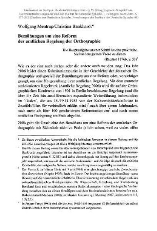 Bemühungen um eine Reform der amtlichen Regelung der Orthographie