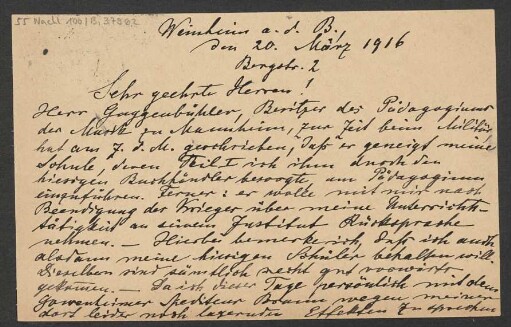 Brief an B. Schott's Söhne : 20.03.1916