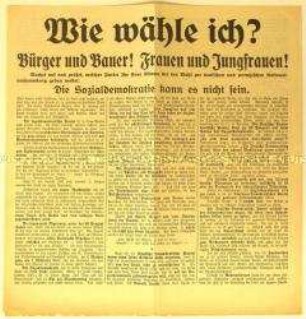 Großformatiges Flugblatt mit einem antisemitisch-nationalsistischen Wahlaufruf